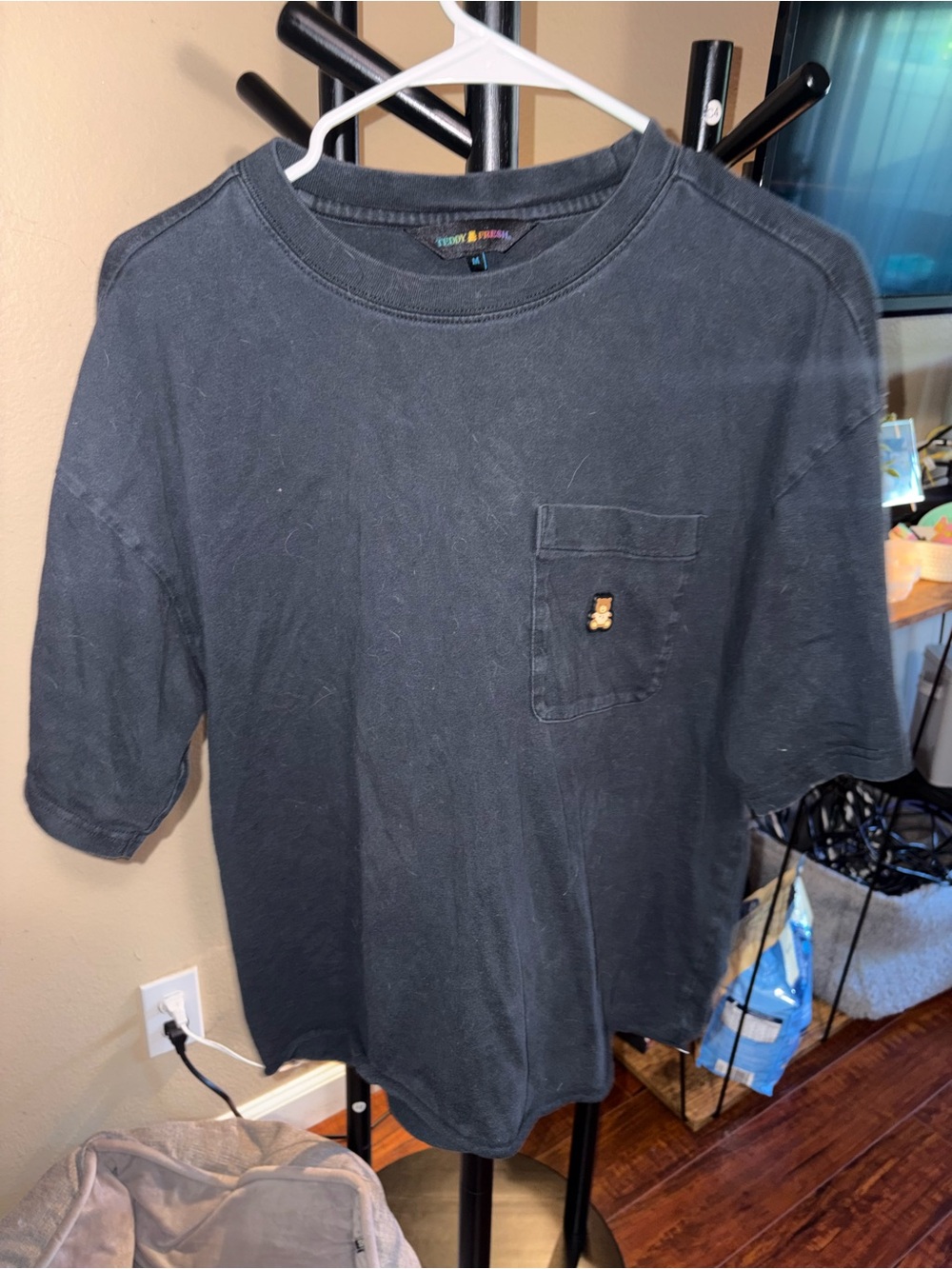 Teddy Fresh Black Short-Sleeve Pocket Tee with Bear Patch